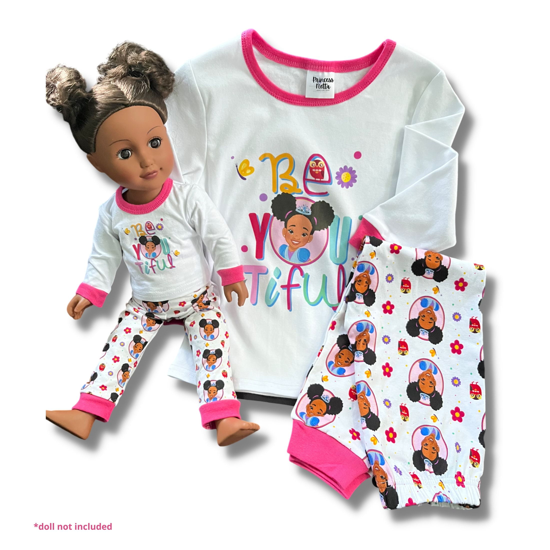 Princess Netta Matching African American Princess Girl and Doll Pajama