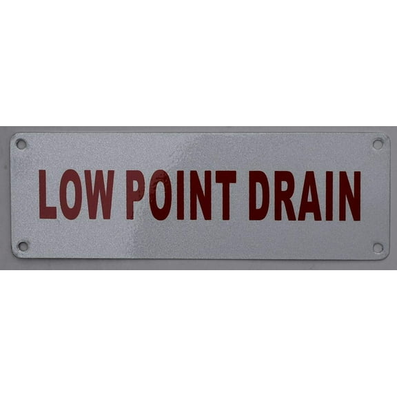 Low Point Drain Sign (White, Reflective !!, Aluminium 2X6)(ref-2022-4)