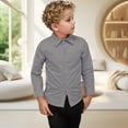 thumbnail image 3 of LOCHEX Boys Long Sleeve Button Down Dress Shirts Solid Gentleman's School Uniform Shirt Blouses for Boys Dress Tops for Big Kids Teen,Gray,Gray 8-9, 3 of 7