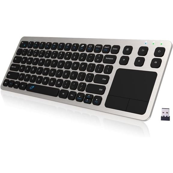 2.4G Wireless Touch TV Keyboard with Easy Media Control and Built-in Touchpad Mouse Solid Stainless Ultra Compact Full Size Keyboard