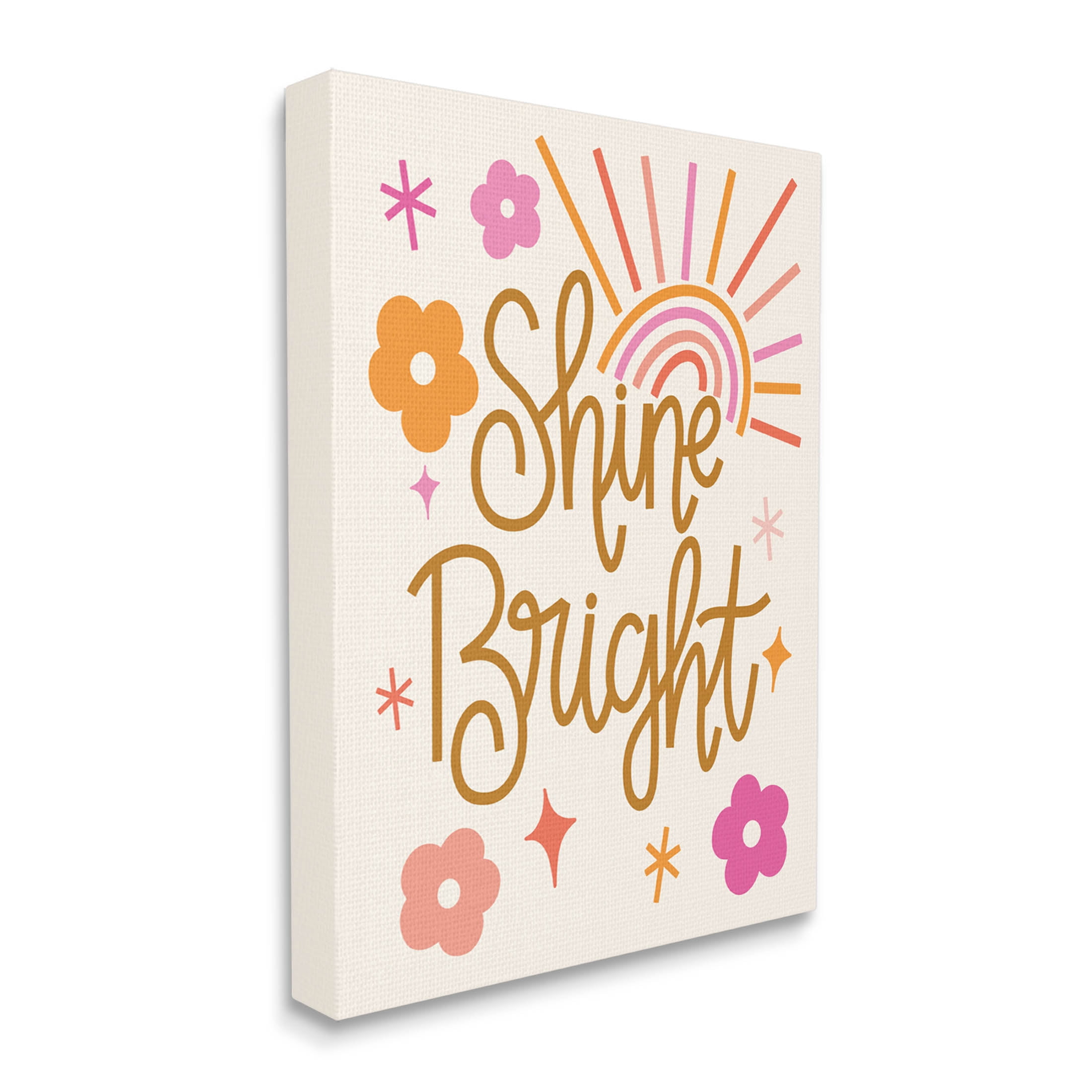 Shine Bright Floral Phrase Inspirational Graphic Art Gallery Wrapped Canvas Print Wall Art