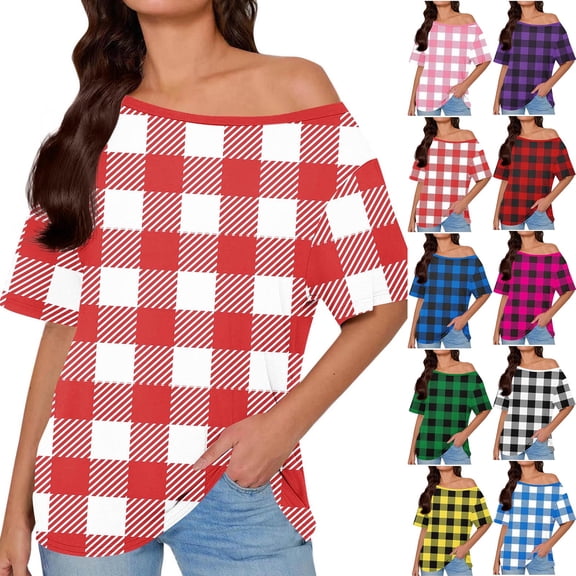 Ashirexll Womens Summer Tops, Short Sleeve Shirts for Women, Fashion Casual Printed Off Shoulder Loose Short Sleeve Home Blouse