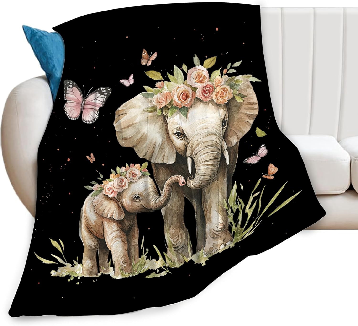 Elephant Blanket Soft Cozy Cute Elephant Fleece Throw Blanket Warm Mother Child Animal Flannel Plush Bedding Stuff Decor Blankets Gifts for Lover Girls Boys Kids Women Adults Bed Travel 40"x50"
