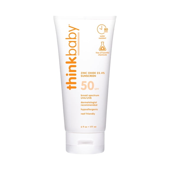 Thinkbaby SPF 50  Baby Mineral Sunscreen - Safe, Natural Sunblock for Babies - Water Resistant Sun Cream - Broad Spectrum UVA/UVB Sun Protection - Baby Sunscreen Lotion, 6 Oz. C25