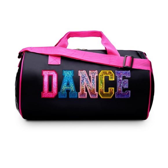Dance Duffle Bag for Girls, Kids Travel Bag with Adjustable Carry on and Handy Pouch, Dance Accessories for Girls, Teens (Black/Multi)