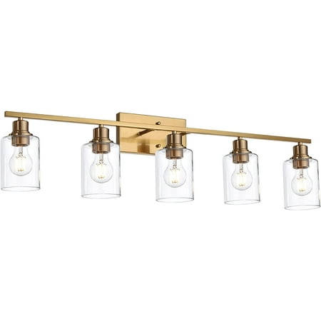 

Light Vintage Bathroom Lighting Fixture Over Mirror in Brushed Brass Finish Farmhouse Vanity Lights with Clear Glass Shade Wall Mounted Lamp