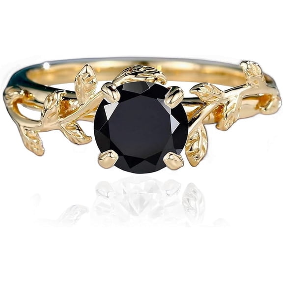 Divine Creation 2.50 Ct Round Cut Black Diamond Wedding Engagement Ring 925 Sterling Silver 14K Yellow Gold Plated For Women's -4