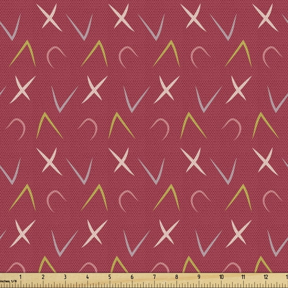 Abstract Fabric by the Yard, Pattern of Random Strokes X and V Motifs Hand Drawn Inspired Simple Basic Touches, Decorative Upholstery Fabric for Chairs & Home Accents, Multicolor by Ambesonne