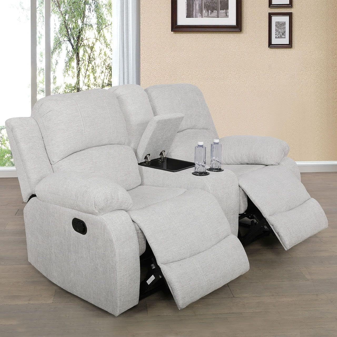 2 Piece Manual Recliner Sofa Couch, Home Theater Seating with Cup Holders, Living Room Furniture Sofa Set for Home Office (Sofa + Loveseat)