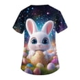thumbnail image 5 of LTTVQM Easter Scrub Tops Women 2026 Rabbit Eggs Graphic Happy Short Sleeve Scrub Tops Comfortable V-Neck Trendy Clothes with Pockets Navy 3XL, 5 of 5