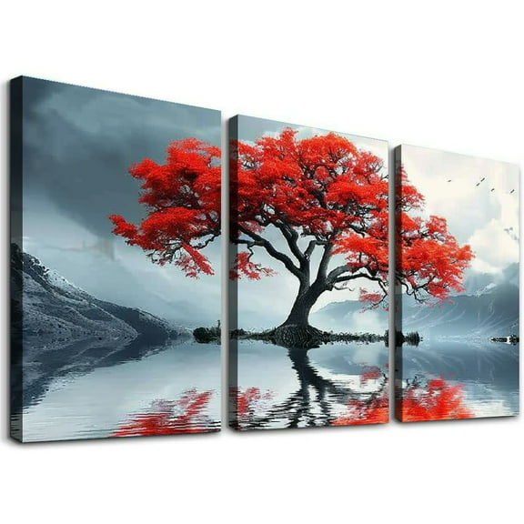 Ullo0ord Canvas Wall Art For Bedroom Office Wall Decor,  Red Tree Wall Decorations For Living Room Painting Pictures Artwork For Modern Posters Prints Home Decor 12x16x3pcs