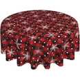 thumbnail image 3 of Christmas Round Tablecloth 60 Inch, Winter Snowflake Buffalo Plaid Tablecloth, Red Black Check Xmas Table Cloth for Farmhouse Kitchen Decor, Holiday Outdoor Wipeable Polyester Fabric Table Cover, 3 of 6