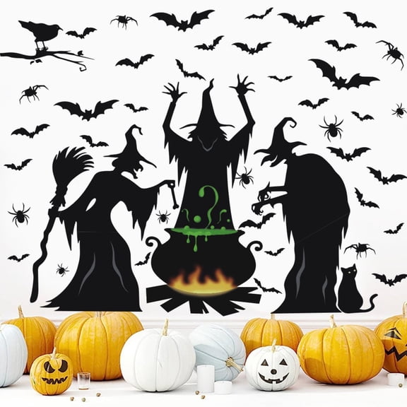 MInHoues 81Pcs Witch Halloween Window Clings, Static Removable Silhouette Window Stickers, Halloween Reusable Indoor Glass Wall Decor for Halloween Party Haunted House Supplies Decor