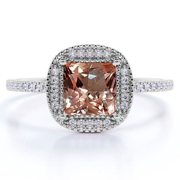 JeenMata 1.75 Carat Princess cut created morganite and Moissanite Engagement Ring in 18k Gold Over Sterling Silver