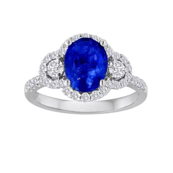Unbranded Oval Tanzanite Ring with Diamonds in 14k White Gold (Extraordinary Gemstone)