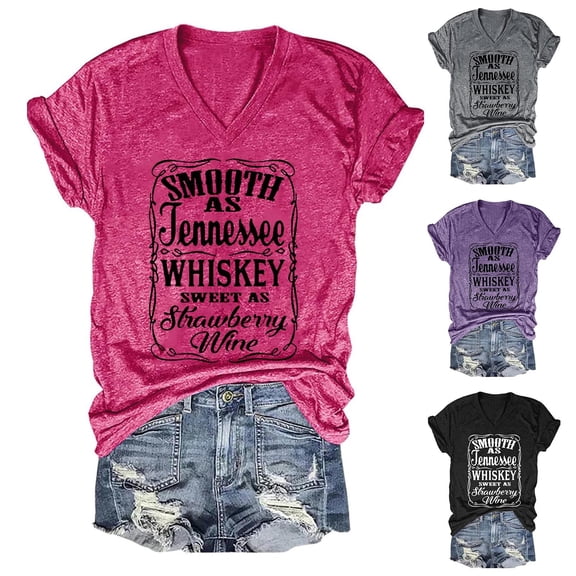 QHWAUAKFBN T Shirts For Women Trendy Loose Fit V Neckprinted Short Sleeve Style Summer Tshirts Top