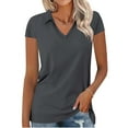 thumbnail image 2 of AherBiu Short Sleeve Tops T Shirts for Women Lapel V Neck Comfy Soft Loungewear Basic Tees Solid Color, 2 of 6