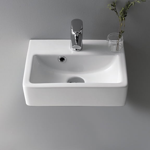 CeraStyle 001400-U-One Hole Mini Rectangle Ceramic Wall Mounted/Vessel Sink White