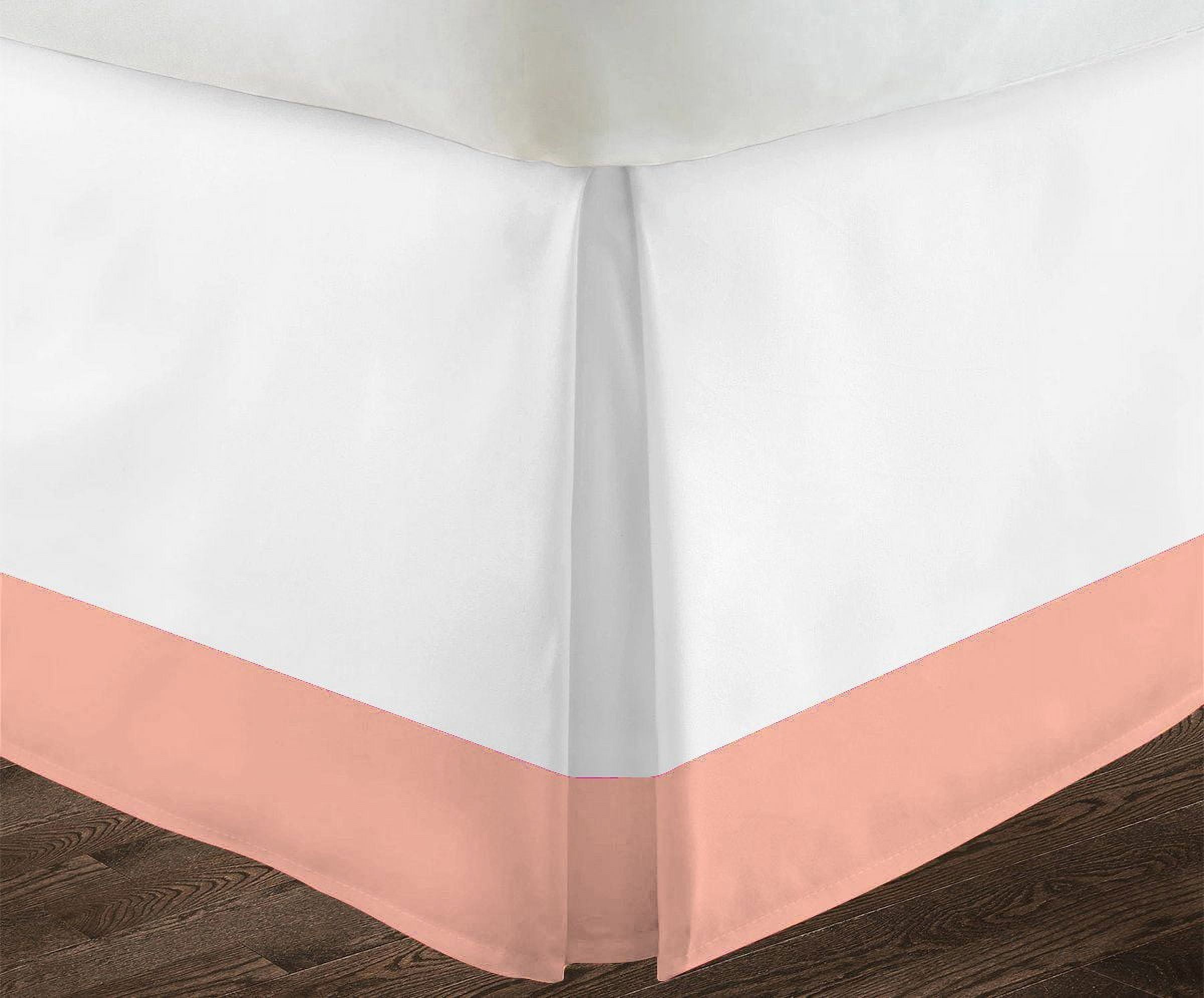 1 Piece Split Corner Two Tone Tailored Bed Skirt By D.N.G. BEDDINGS, Twin XL Size 15 Inch Deep Pocket, 800 TC, 100% Egyptian Cotton, Solid White/Peach Color.