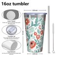 thumbnail image 4 of 16oz Tumblers Pioneer Flower Floral Print Pattern Stainless Steel Vacuum Insulated Double Wall Travel Tumbler Cups Mug with Lid and Straw,Cleaning Brush for Coffee,Tea, 4 of 4