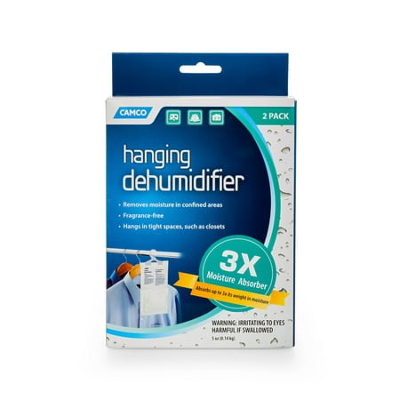 Camco Fragrance Free Hanging Dehumidifier - Convenient Hook Absorbs Up to 3x Its Weight in Water, Reduces Moisture and Humidity in Closets and Tightly Confined Spaces - 2 Pack