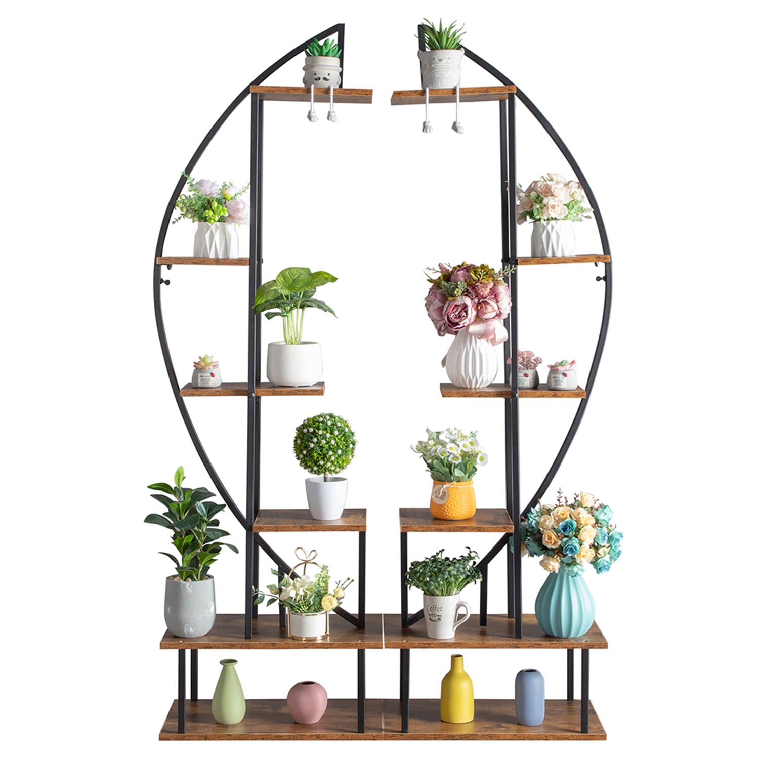 Kepooman 2pcs 6-Tier Plant Stand, Half Moon Shape Ladder Plant Stands for Garden Balcony, Black Display Shelf