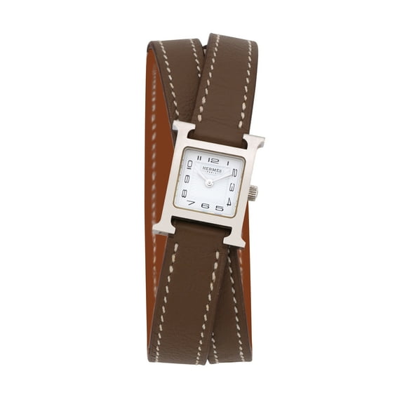 Pre-Owned Hermes Women's H Watch 17mm X 24mm Taupe leather Wristwatch