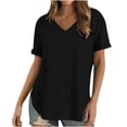 thumbnail image 2 of SDNall Short Sleeve Shirts for Women Solid V Neck Summer Tshirts Seamed Rolled Sleeve Shirts Casual Tops, 2 of 9