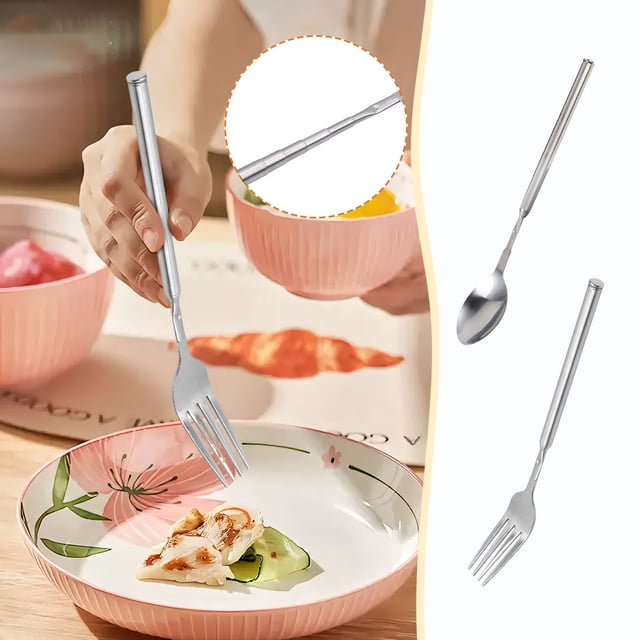 ICQOVD Retractable Barbecue fork Spoon Household Retractable fork Stainless Steel Retractable fork Spoon Set