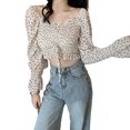 thumbnail image 1 of Camisa de mujer Vintage Cuello cuadrado Blusa de manga larga Estampado floral Top corto, Blanco Vogacara AP001259-03B, 1 of 7