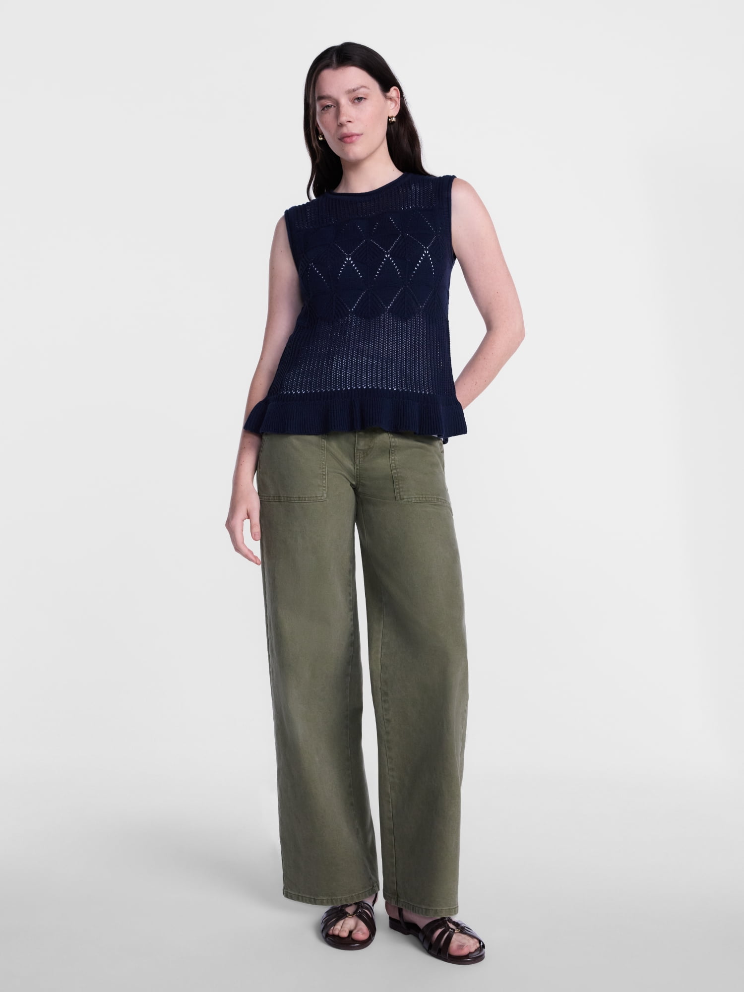 Scenario Women's Texture Peplum Tank Sweater, Lightweight, Sizes XS-XXXL