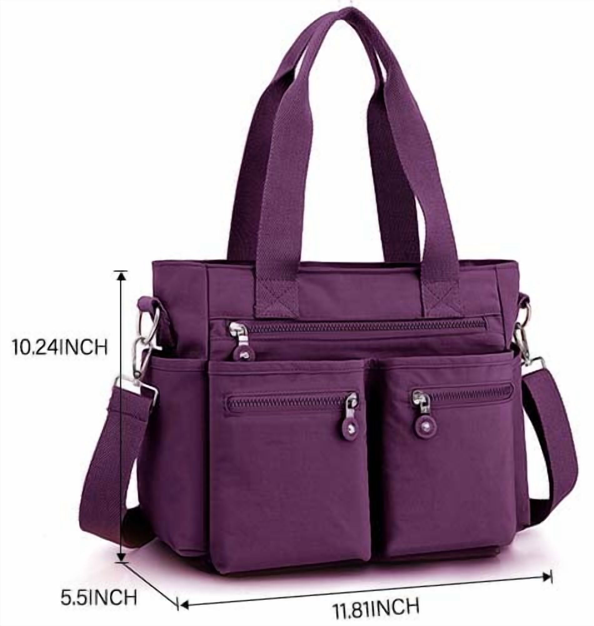 Gocvo Casual Tote Bags with Multiple Pockets, Nylon Large Capacity Crossbody Tote Bag, Working Bag for Ladies (Dark Purple)