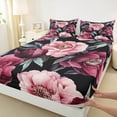 thumbnail image 3 of Manfei Pink Peony Bed Sheets 4 Pieces, Vintage Flower King Sheets, Retro Blossoms Leaves Sheet Set, Ultra Soft Room Decor, 3 of 7