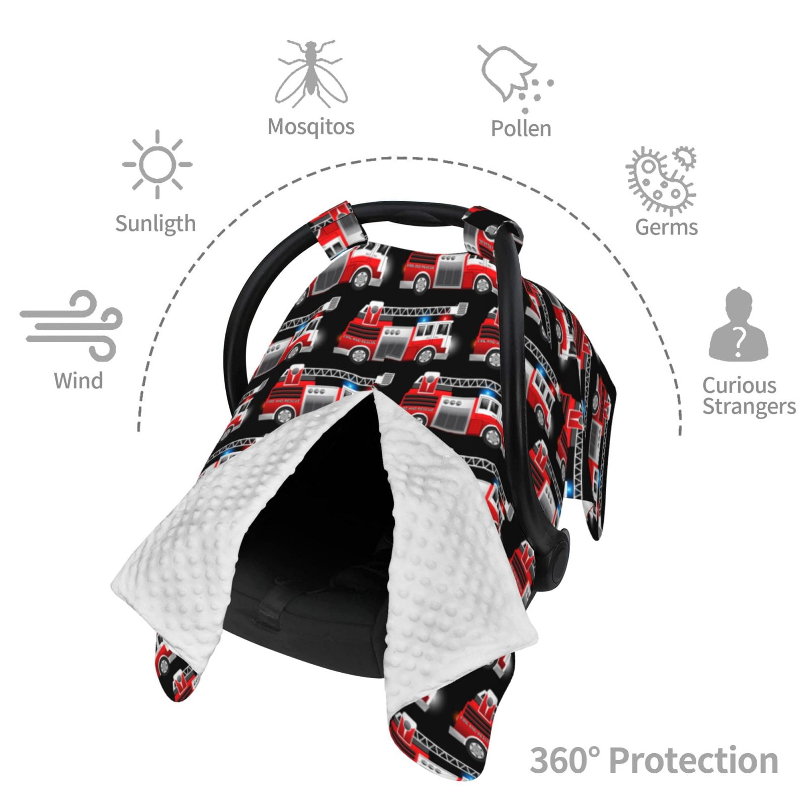 Car Seat Cover Baby - Fire and Rescue Truck Breathable Infant Car Seat Cover for Baby Carseat, Lightweight Comfort Baby Essentials Must Haves Newborn Stuff for Girl Boy