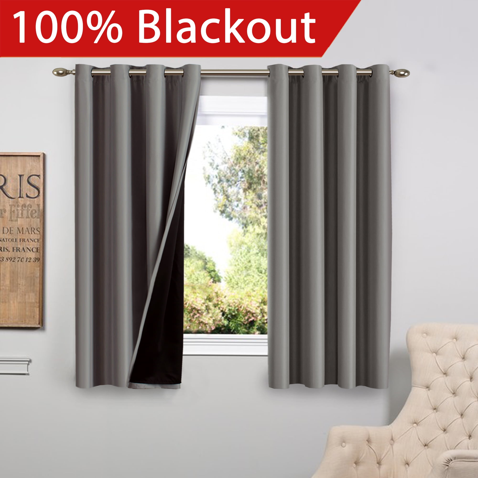 Bella Pair 100% Blackout Grommet Window Curtain Panels Heat and Full Light Block 