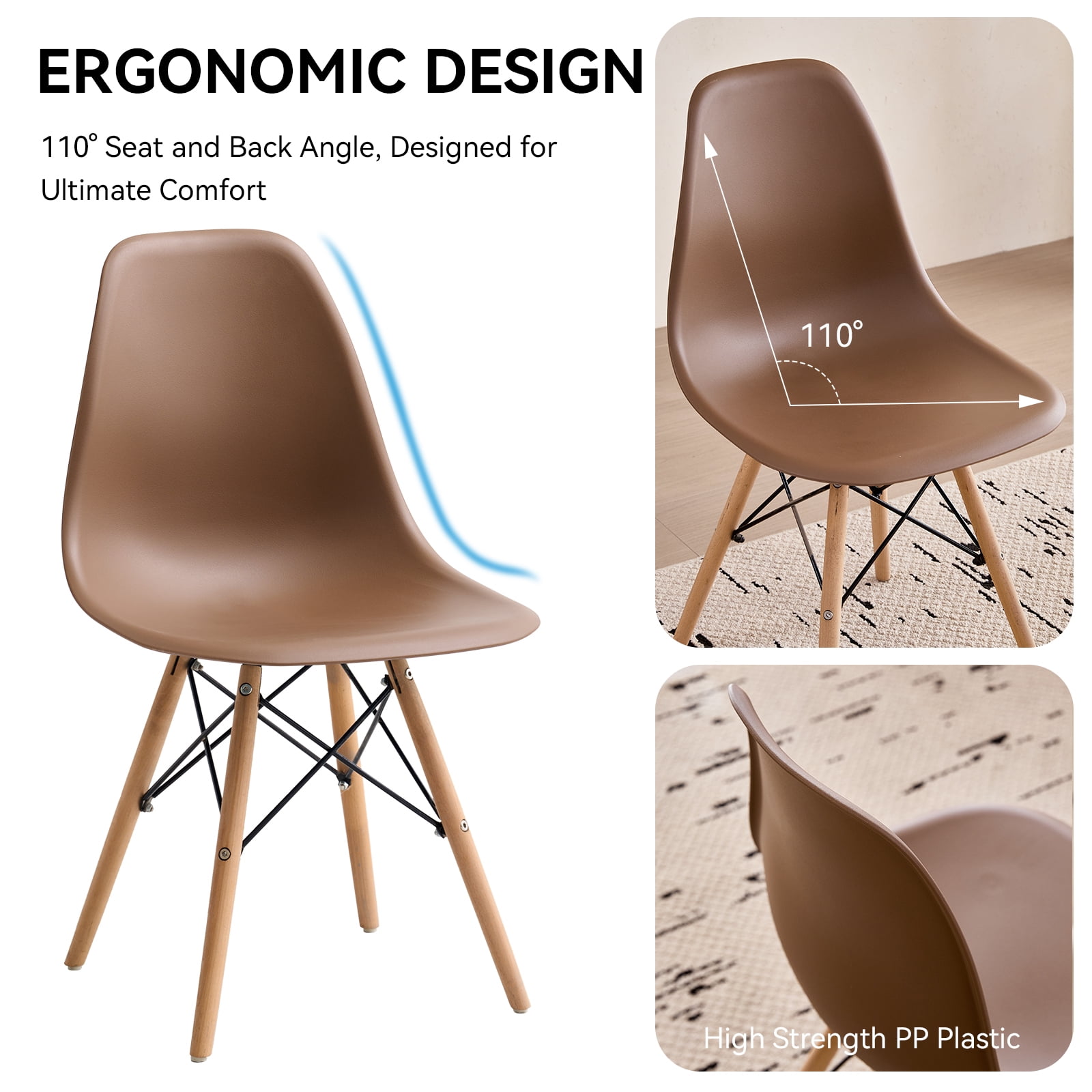 5 Piece 35.5'' Round Dining Table Set for 4, Kitchen Table & Chairs Set of 4, Mid-Century Modern Table W/ 4 Chairs for Home, Living Room, Apartment, Wood Legs, Metal Frame, Brown