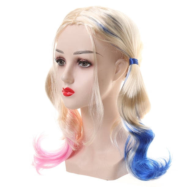Peluca para cosplay, disfraz de pelo sintético de Harleys Quinn para anime