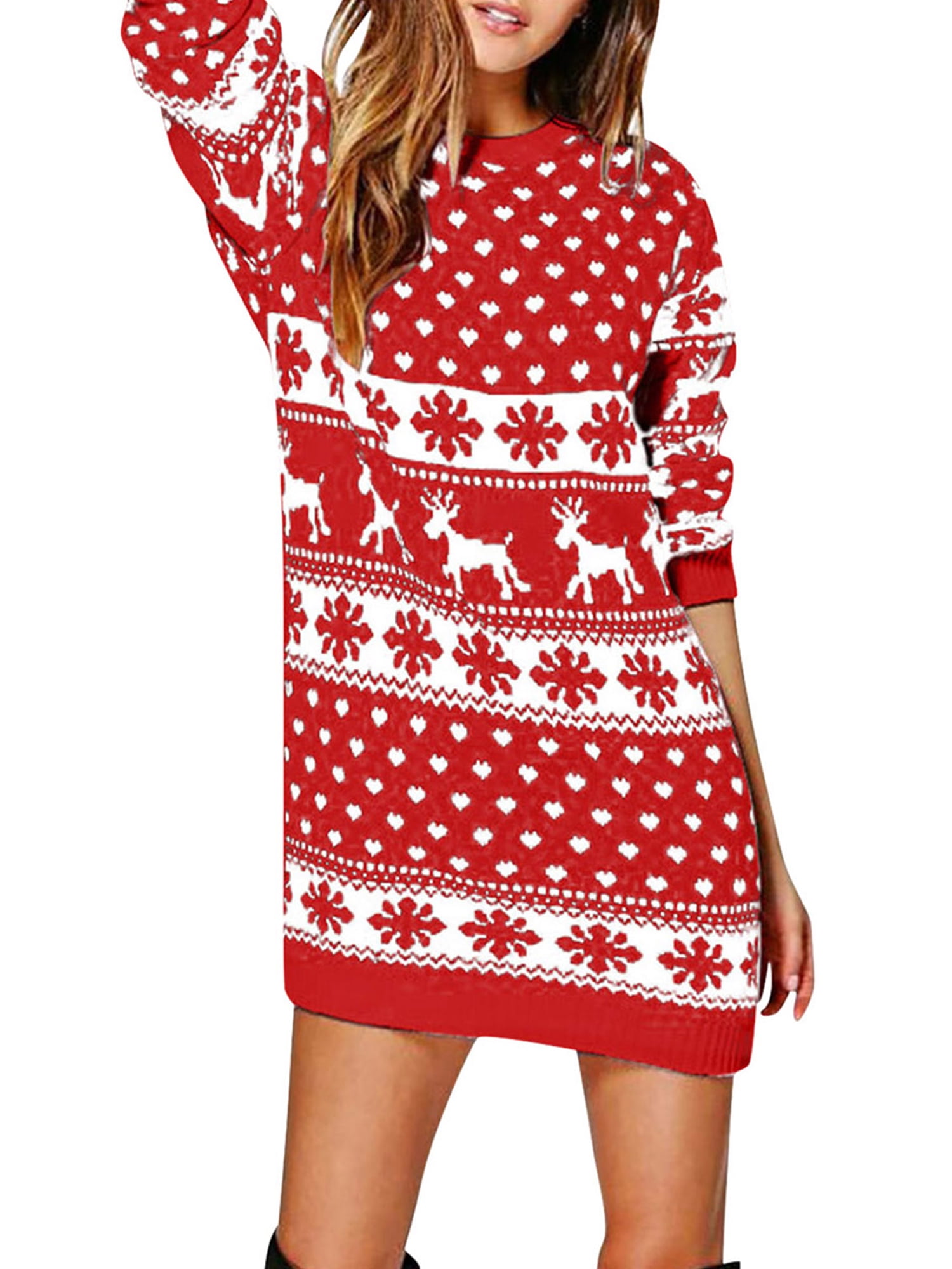 Caitzr Women's Dress, Christmas Print Round Neck Long Sleeve Dress One ...