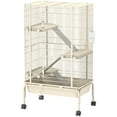 thumbnail image 2 of PawHut 4 Levels 47" Small Animal Cage, Large Rolling Metal Ferret Chinchilla Rabbit Cage with 5.9" Deep Tray, 3 Ramps, Water Bottle, Food Dish, Beige, 2 of 9