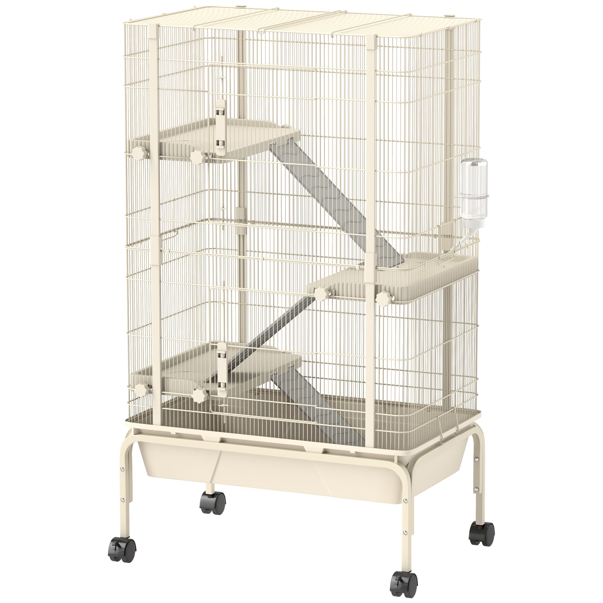 Chinchilla Cage 4-Level Rabbit Ferret Small Animal Habitat - Steel & PP, Beige - 10.7" x 6.8" x 18.6", Easy Clean & Mobile