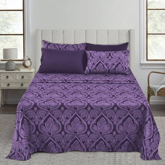 Lux Decor Collection Ensemble de Draps 6 Pcs 1800 Fils Qualité Égyptienne Ultra Doux Infroissable (Full, Violet)