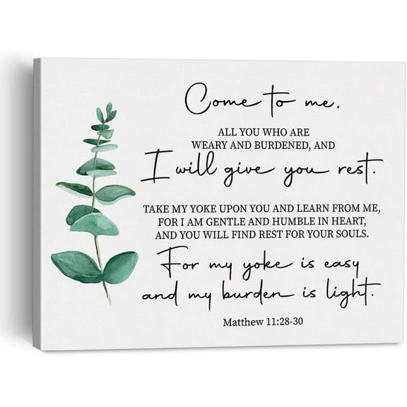 Come to Me Bible Verse Canvas Painting Framed Wall Art Decor for Home Living Room Bedroom, Matthew 11:28 – 30 Quote Canvas Poster Scripture Print Gifts