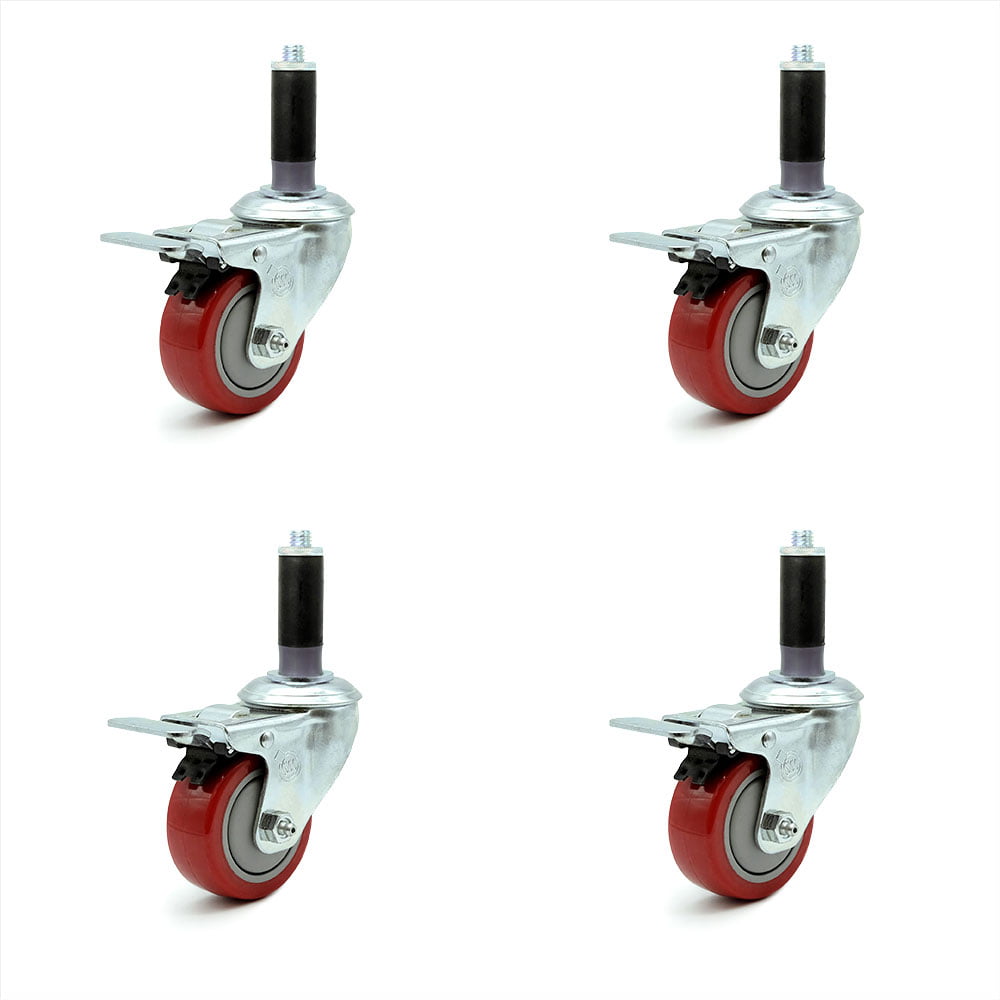 Scaffold Caster 6" x 2" Red Wheels w/ Locking Brakes 1-3/8"  Stem 700 lbs. 