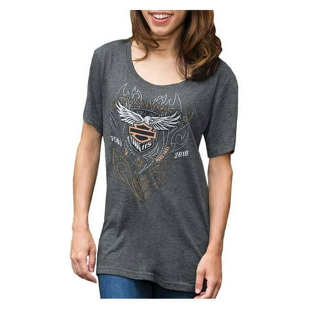 Harley-Davidson Women's 115th Anniversary Free Stitch Short Sleeve Tee, Gray, Harley