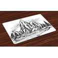 thumbnail image 1 of Mountain Placemats Set of 4 Hand Drawn Style View with Forest Pine Trees Lake Landscape Idyllic Sketch, Washable Fabric Place Mats for Dining Room Kitchen Table Decor,Black and White, by Ambesonne, 1 of 4