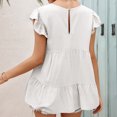 thumbnail image 3 of T-shirt Femme Été Dentelle Col Rond Manches Courtes Coton Décontracté Ample, Blanc, G, 3 of 6