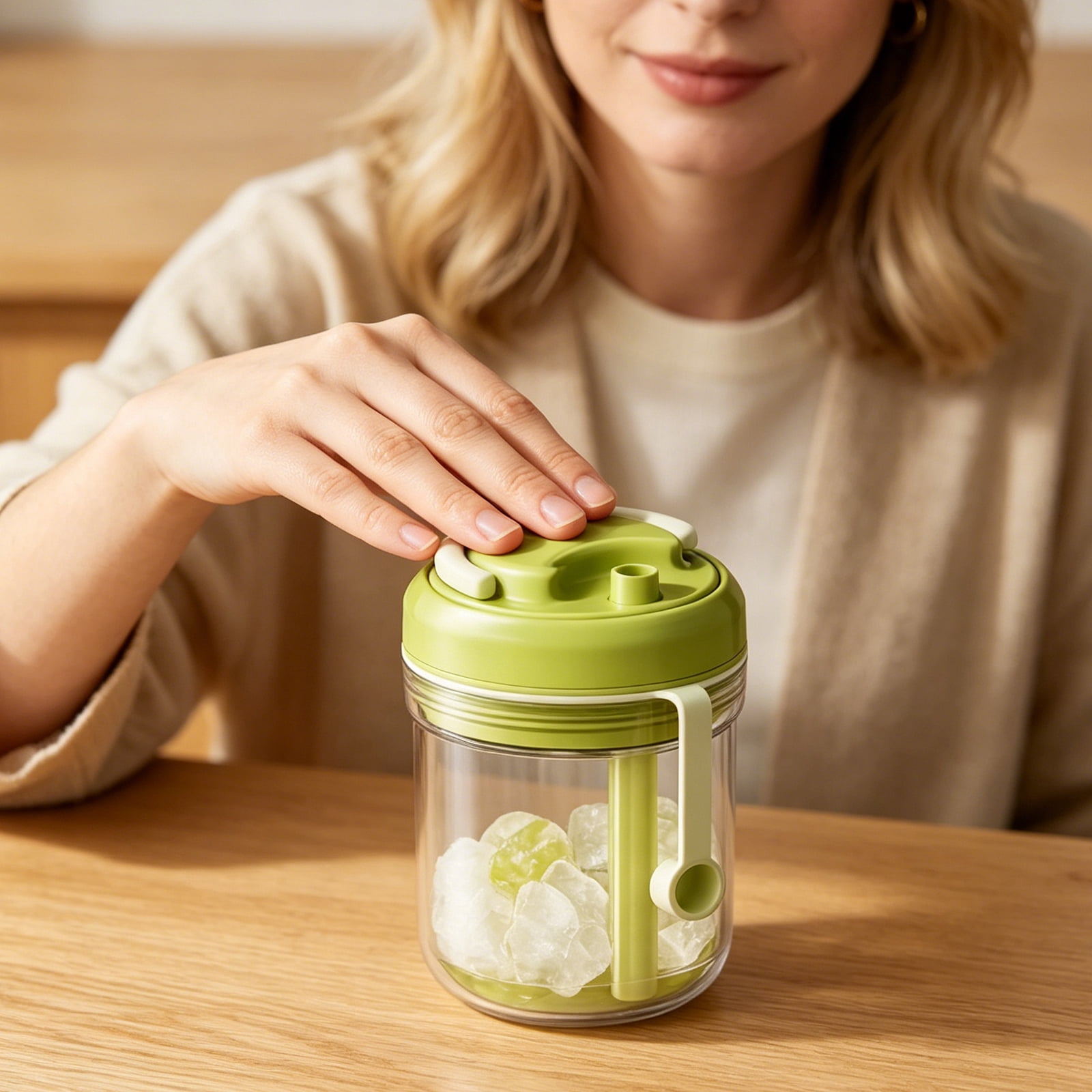 3-In-1 Ice Maker Water Cup Green 18.6 Oz Portable Ice Making Tumbler For Outdoor Travel Camping 1 Pack