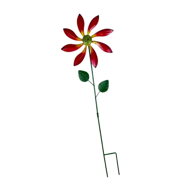 Escultura artística de jardín con estaca de hierro y flores, adorno impermeable rojo