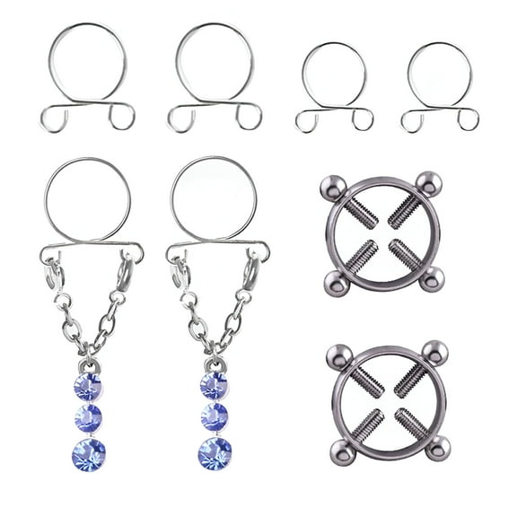 DESIGNICE Fake Nipple Piercing Non Piercing Water Drop Screw Holeless Nipple Ring Set Fashion Water Drop Screw Non Pierced Nipple Ring Set Nipple Ring Body Jewelry