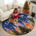 thumbnail image 2 of Merry Christmas Washable Round Area Rug 3 ft, Winter Green Orange Xmas Trees Navy Blue Backdop Soft Non‑Slip Rugs Stain Repellent Indoor Mats for Entryway, Bathroom, Bedside, Hallway Nook, 2 of 9